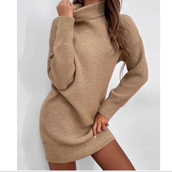 Cozy off White turtleneck loose fit knit sweater dress Minimalist - Picture 11 of 15